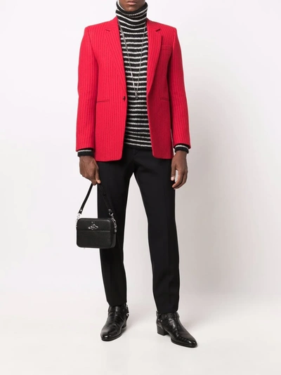 Shop Saint Laurent Pinstripe-pattern Single-breasted Blazer In Rot