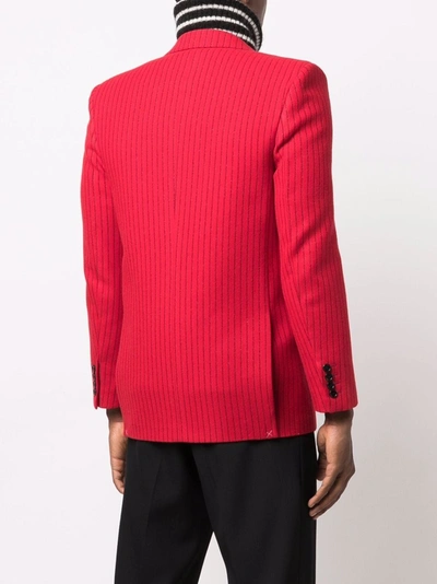 Saint Laurent Pinstripe-pattern Single-breasted Blazer In Rot