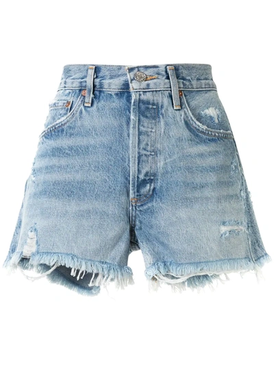 Shop Agolde Swap Meet Distressed Shorts In Blue