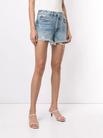 Shop Agolde Swap Meet Distressed Shorts In Blue