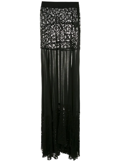 Shop Amir Slama Lace Panels Maxi Skirt In Black