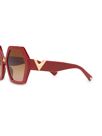 Shop Valentino Red Hexagonal Oversized V Logo Sunglasses