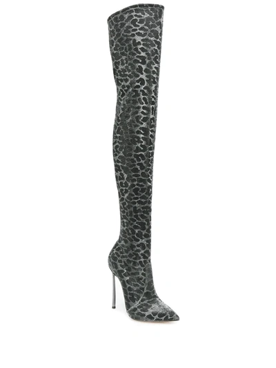 Shop Casadei Animal Print Thigh-high Boots In Metallic