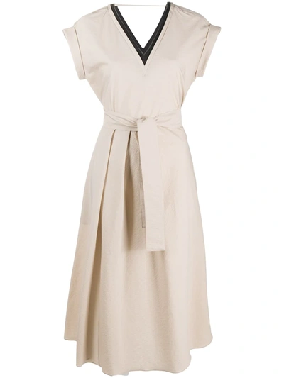 Shop Brunello Cucinelli Brass-embellished Flared Dress In Neutrals