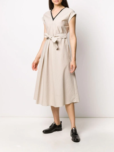 Shop Brunello Cucinelli Brass-embellished Flared Dress In Neutrals