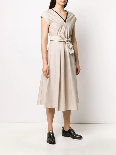 Shop Brunello Cucinelli Brass-embellished Flared Dress In Neutrals