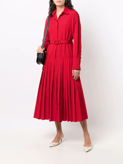 Shop Valentino Vlogo Belted Shirt Dress In Rot