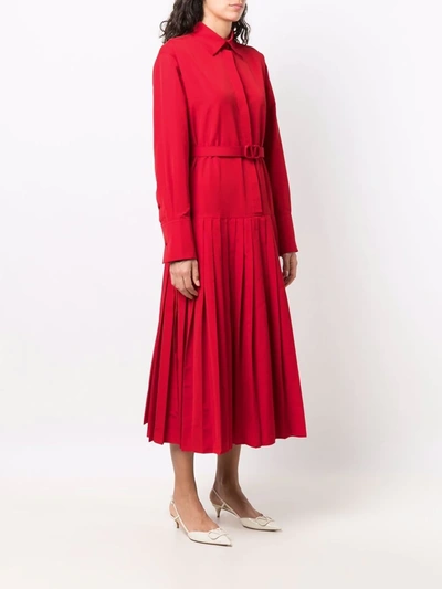 Shop Valentino Vlogo Belted Shirt Dress In Rot