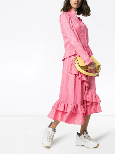 Batsheva Diagonal Ruffle Midi Skirt In Pink