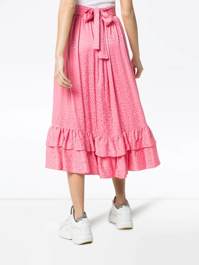 Batsheva Diagonal Ruffle Midi Skirt In Pink
