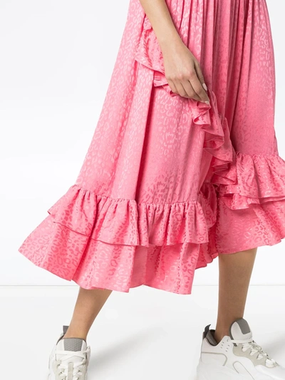 Batsheva Diagonal Ruffle Midi Skirt In Pink