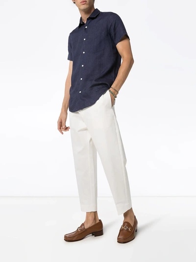 Shop Frescobol Carioca Button-down Short-sleeve Shirt In Blue