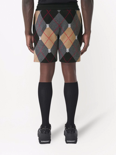 Shop Burberry Monogram-motif Argyle Intarsia Track Shorts In Braun