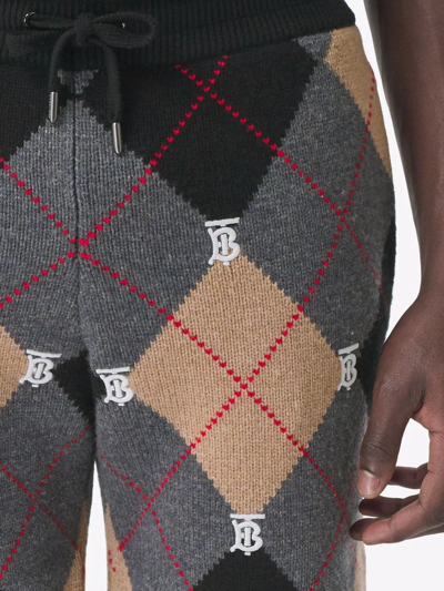 Shop Burberry Monogram-motif Argyle Intarsia Track Shorts In Braun