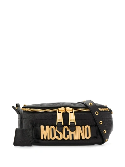 Shop Moschino Logo Leather Belt Bag In Black