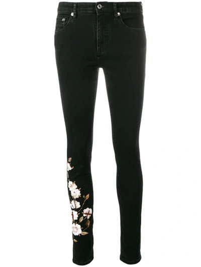 OFF-WHITE FLORAL EMBROIDERED SKINNY JEANS - 黑色