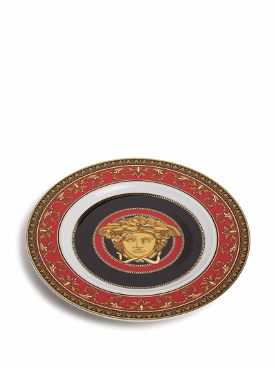 Versace Red Medusa Porcelain Dinner Plate In Schwarz