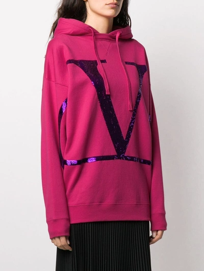 Shop Valentino Sequinned Vlogo Drawstring Hoodie In Pink