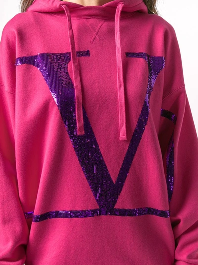 Shop Valentino Sequinned Vlogo Drawstring Hoodie In Pink