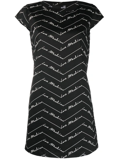 Shop Love Moschino Logo Print Shift Dress In Black