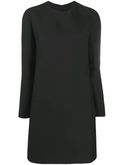 Shop Valentino Lace-detail Long-sleeve Shift Dress In Black