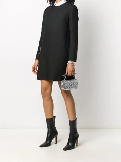Shop Valentino Lace-detail Long-sleeve Shift Dress In Black