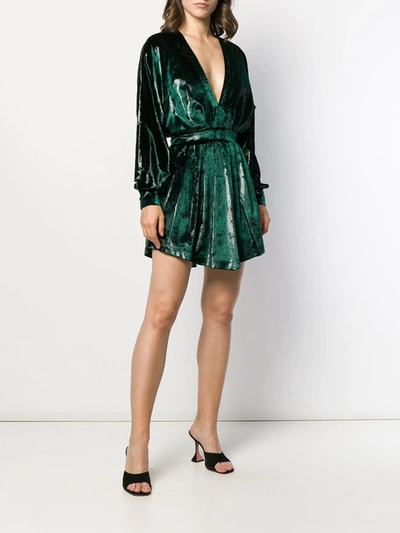 Shop Balmain Metallic Flared Dress In Green
