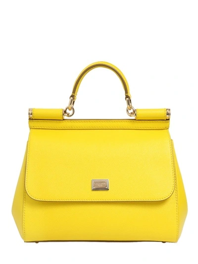 Shop Dolce & Gabbana Medium Sicily Dauphine Leather Bag, Yellow