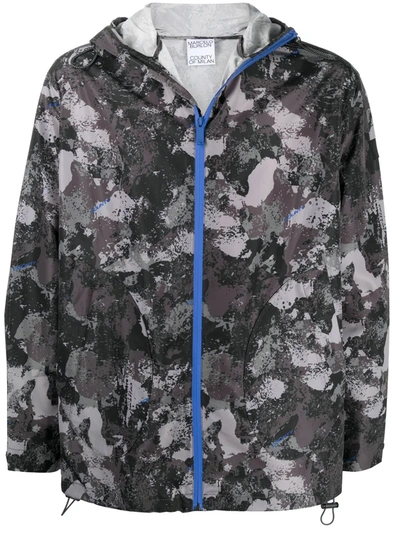 Shop Marcelo Burlon County Of Milan Camouflage Print Hooded Windbreaker In Grey