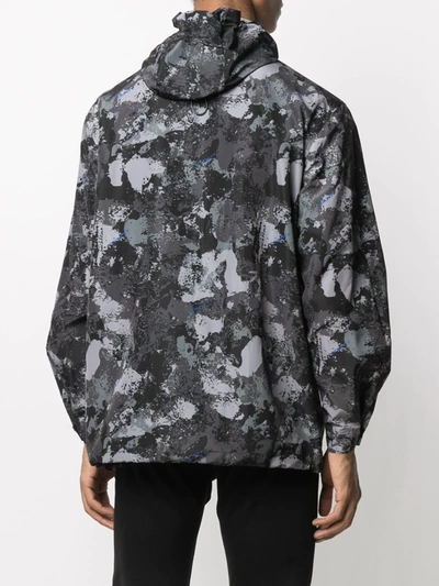 Shop Marcelo Burlon County Of Milan Camouflage Print Hooded Windbreaker In Grey