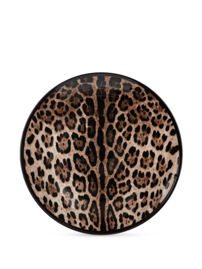 Shop Dolce & Gabbana Leopard-print Porcelain Dinner Plates (set Of 2) In Brown