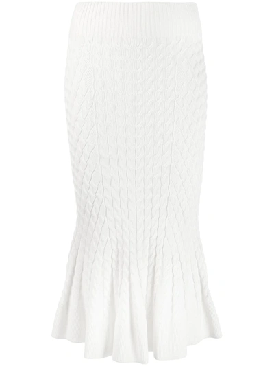 Shop Alexander Mcqueen Knit Trumpet Midi Skirt In White