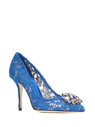 Shop Dolce & Gabbana Rainbow Lace 90mm Brooch-detail Pumps In Blue