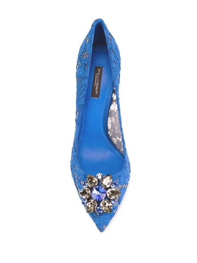 Shop Dolce & Gabbana Rainbow Lace 90mm Brooch-detail Pumps In Blue