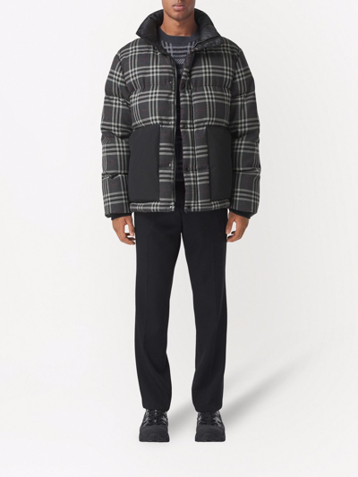 Shop Burberry Check Down-filled Wool Jacket In Grau