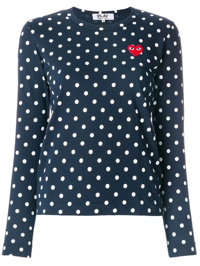 Comme Des Garçons Play Crew Neck Polka Dot Embroidered Long Sleeve In Multicolour