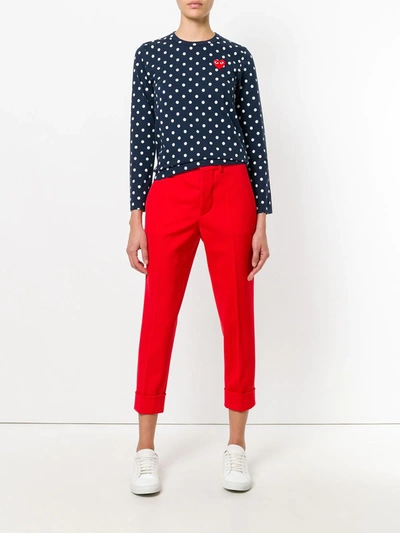 Comme Des Garçons Play Crew Neck Polka Dot Embroidered Long Sleeve In Multicolour