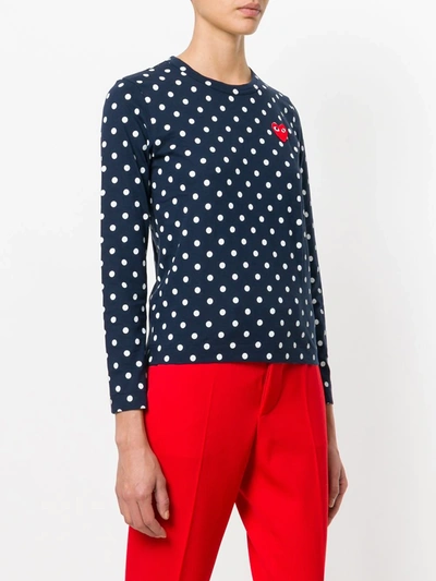 Comme Des Garçons Play Crew Neck Polka Dot Embroidered Long Sleeve In Multicolour