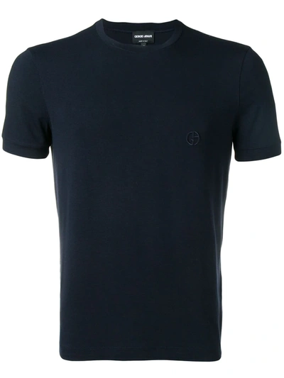 Shop Giorgio Armani Embroidered Logo T-shirt In Blue