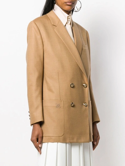 Shop Fendi Karligraphy Motif Double-breasted Jacket In Neutrals