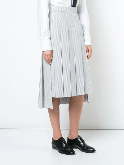 Shop Thom Browne Seersucker Pleated Skirt In Grey