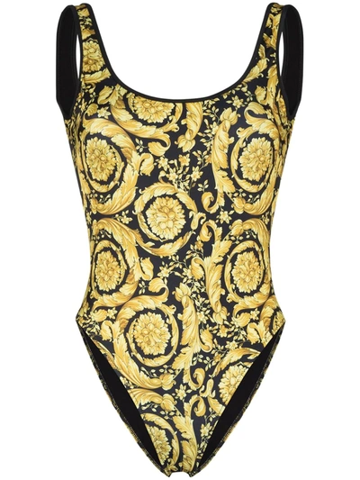 Shop Versace Baroque-print Swimsuit In Black