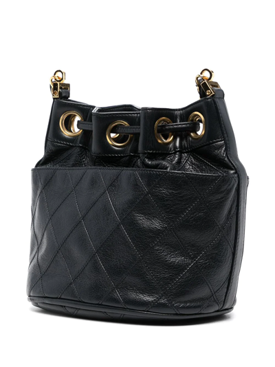 Pre-owned Chanel 1980-1990s Cc Diamond-quilted Bucket Bag In Black