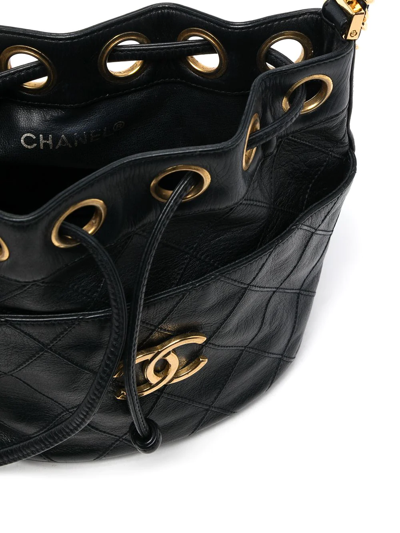 Pre-owned Chanel 1980-1990s Cc Diamond-quilted Bucket Bag In Black