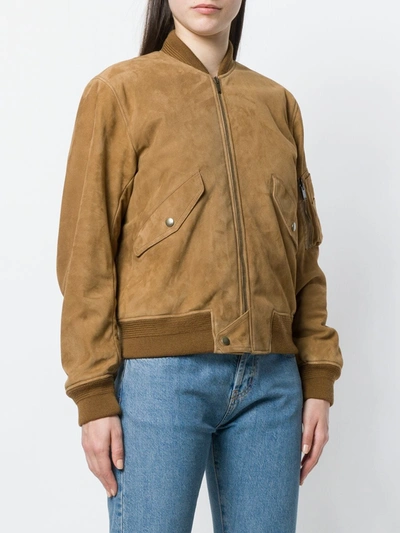 Shop Saint Laurent Lambskin Zip-up Bomber Jacket In Brown