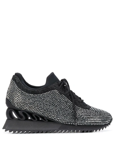Shop Le Silla Reiko Wave Crystal-embellished Sneakers In Black