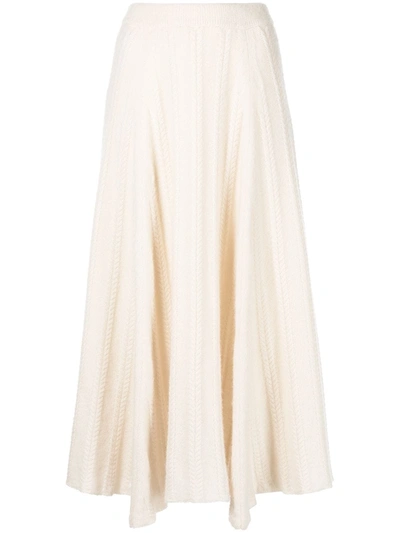 Shop Adam Lippes Knitted Cashmere-silk Midi Skirt In Weiss