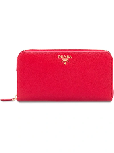 Shop Prada Logo-plaque Zip-around Wallet In Red