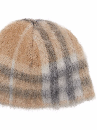 Shop Burberry Check Pattern Beanie In Nude