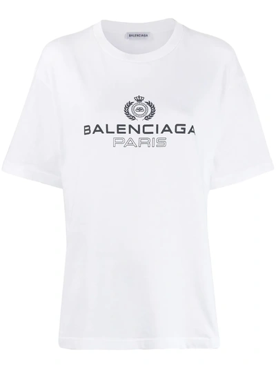 Shop Balenciaga Logo Embroidered T-shirt In White